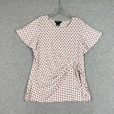 Liz Claiborne Top Women's M Pink Geometric Short Sleeve Draped Tie Front Career - Image 1 of 4