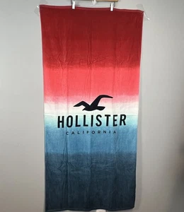 Toalla de playa Hollister Spellout tronco rayas rojo blanco azul nueva con etiquetas 29 x 61" - Imagen 1 de 7