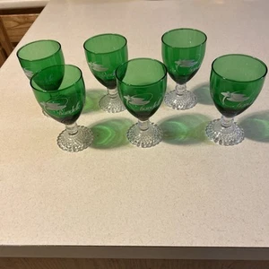 6 Anchor Hocking Forest Green Bubble Base Water Goblets Chandelle Airplane - Picture 1 of 4