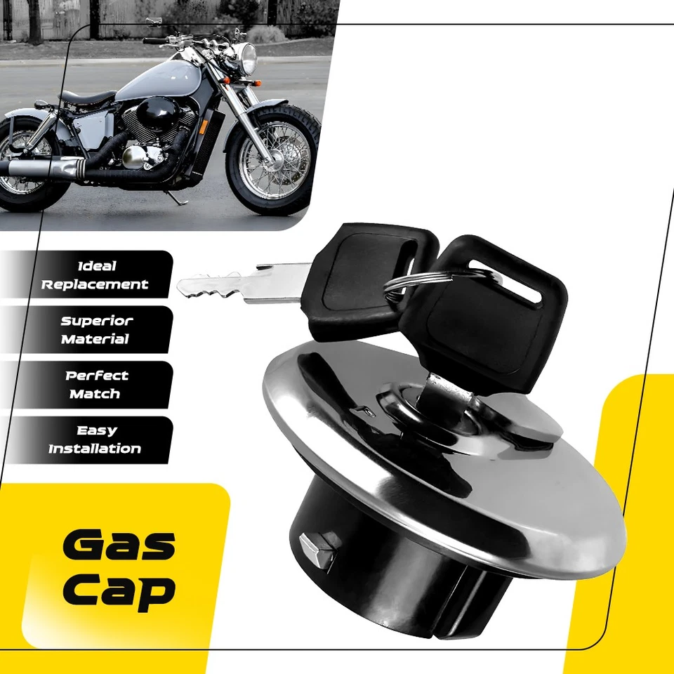Motorcycle Gas Lid Fuel Cap Tank Cover 2Keys With Lock Set Silver Motorbike - Image 1 of 4