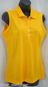 Nike Golf 1/2 button NEW LADIES GOLF SLEEVELESS TOP Gold knit Collar Top SZ M - Picture 1 of 5