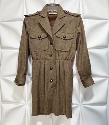Vestido Militar Yves Saint Laurent 36 EE. UU. Talla 4 Marrón Tweed S Utilitario De Colección YSL RARO Foto 1 de 4