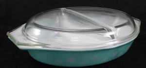 Pyrex SNOWFLAKE TÜRKIS geteilte Gemüseschüssel mit Deckel TOP ZUSTAND - Bild 1 von 5