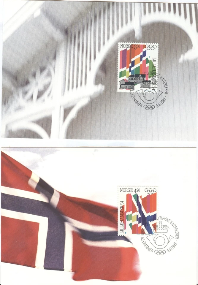 Norway Olympic Games Lillehammer 1994 2 Maxicards First Day cancel 9 10 1992 - Image 1 of 1