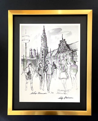 LEROY NEIMAN + Olimpíadas 1972 IMPRESSÃO VINTAGE ASSINADA EMOLDURADA + MUNIQUE + THE PLATZ - Imagem 1 de 3