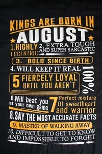 KINGS ARE BORN IN AUGUST... Long Sleeve T-Shirt, X-Large in Black - Picture 1 of 4