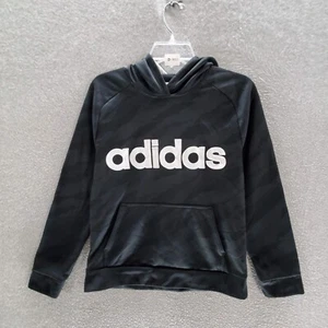 Adidas Boys Hoodie Large Black Gray Camo Embroidered Spellout Logo Pullover - Picture 1 of 9