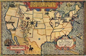 Póster de arte de pared histórico con aspecto vintage de mapa de Estados Unidos de América 1920 - Imagen 1 de 2