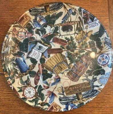 Placa decoupage cristal campamento pesca con respaldo de tela Foto 1 de 3