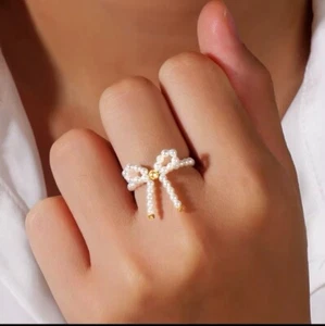 Handmade White Freshwater Pearl Ring Imitation Pearl Adjustable.Ring Fashion. - Picture 1 of 4