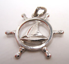 VTG STERLING SILVER CHARM SHIPS STEERING WHEEL WITH SAILBOAT IN CENTER CUT OUT