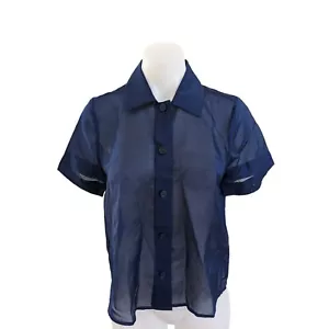New J. Crew Size 4 Sheer Button Up Shirt with Camisole Navy Blue Short Sleeves - Picture 1 of 15