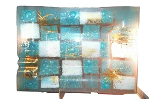 Gorgeous Mid-Century Modern Aqua, White, Gilt Higgins Fused Glass Huge Ashtray! - Picture 1 of 3