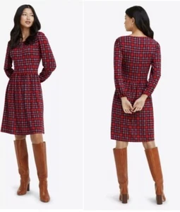 NWT! Draper James Fit & Flare Dress in Angie Plaid (Lipstick Red Multi) Size: XS - Picture 1 of 1