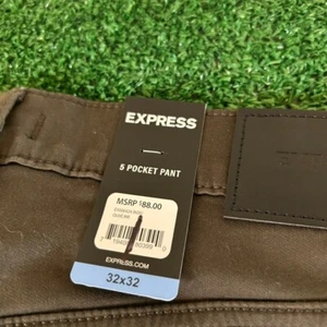 Express Chino 5 Pocket Pants Stretch Straight Leg Green/Brown Mens 32x32" NWT - Picture 1 of 13