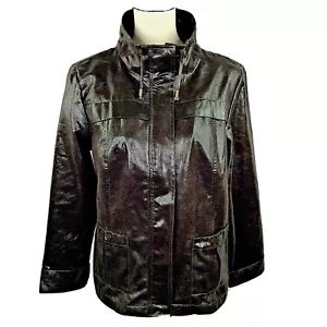 Zenergy Chicos 1 Womens Medium Jacket Brown Faux Leather Zip Windbreaker $119 - Picture 1 of 7