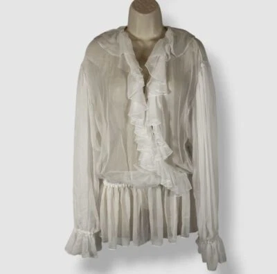 Top Dolce&Gabbana para mujer blanco con volantes manga larga seda chifón talla 42 Foto 1 de 4