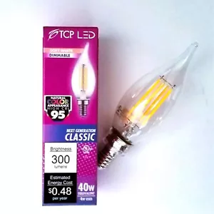 TCP 4W 40W Equal LED F11 Dimmable Filament Bulb E12 Candelabra FF11D4027E12SCL95 - Picture 1 of 6