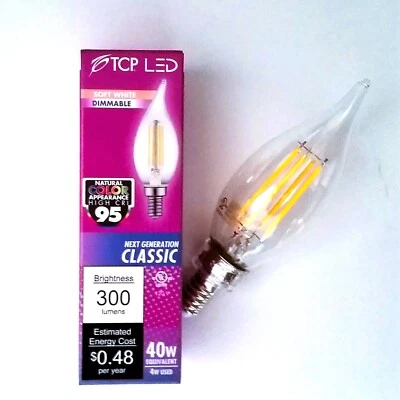 TCP 4W 40W Equal LED F11 Dimmable Filament Bulb E12 Candelabra FF11D4027E12SCL95 - Image 1 of 4