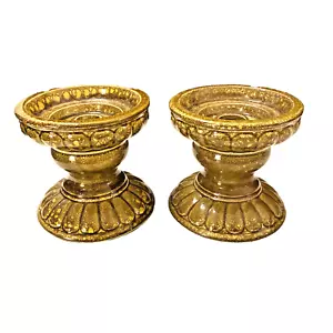 Par de candelabros de colección de mediados de siglo pilar cónico cerámica moteada verde - Imagen 1 de 9