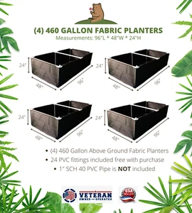 (4) - Cali Grow (8' x 4') Fabric Raised Garden Bed w/(24) 4-way Trellis Fittings - Picture 1 of 2