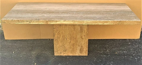 1970's Italian Walnut Travertine Highly Polished Marble Dining Table Cover