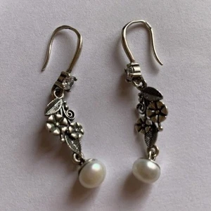 Vintage Earrings 925 silver Weight 3.75 g. Pearl. Ukrainian jewelry. - Picture 1 of 7