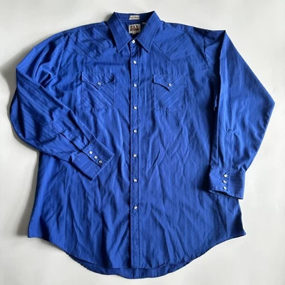 Ely Cattleman Tall Man Pearl Snap Button Up Shirt Mens XXLT Blue Texture Stripes - Image 1 of 4