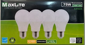 4-768 Pack Maxlite LED Light Bulbs 10W = 75W Watt A19 Soft White 2700K Dimmable - Picture 1 of 4