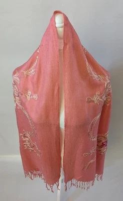 Bufandas para mujer bordadas lentejuelas bufanda chal rosa melocotón con flecos 27x68 Foto 1 de 4
