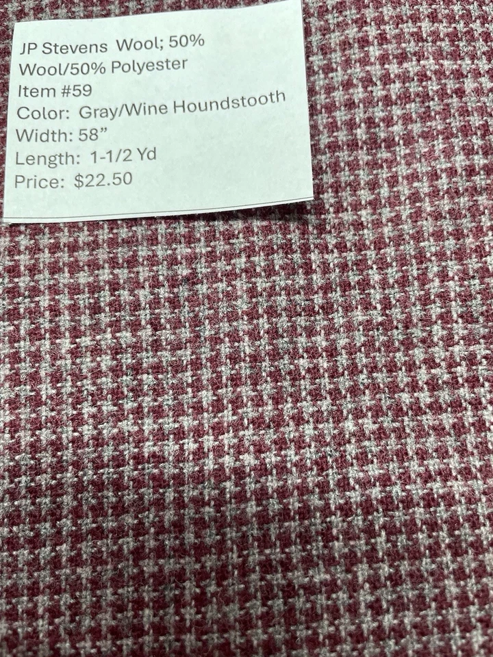 Item #59.  $22.50.  JP Steven’s Wool Fabric (50% Wool; 50% Polyester) - Image 1 of 1