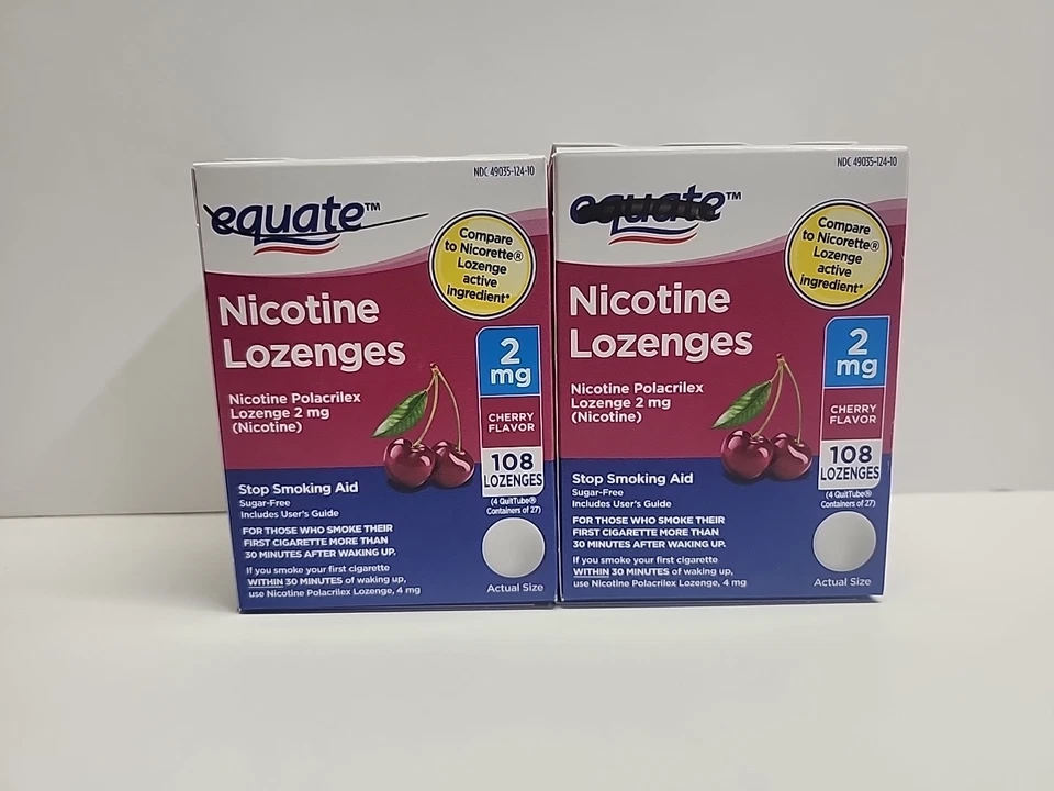 Pastilhas de nicotina Equate sabor cereja 2mg caixa de 108ct. (Lote de 2 caixas) - Imagem 1 de 4