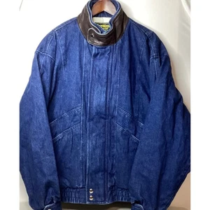 OshKosh Denim Jacket Mens Leather Collar Snap Front Quilted Lined Coat - Picture 1 of 18