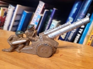 NICE 1930s BARCLAY B222 LEAD DIME STORE G.I. SOLDIER TWO MAN MOBILE CANNON #2 - Picture 1 of 9