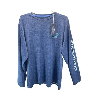NEW Vineyard Vines Men Sz M Long Sleeve Harbor Performance Graphic Tee Navy Hthr - Picture 1 of 7
