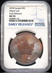 2018 Canada $5 1oz .9999 silver Maple Leaf Early Releases NGC MS70 - Picture 1 of 2
