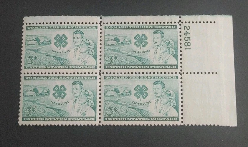 US STAMPS Plate Block Scott #1005 3c 4-H Clubs [4] MNH. Free shipping! - Image 1 of 2