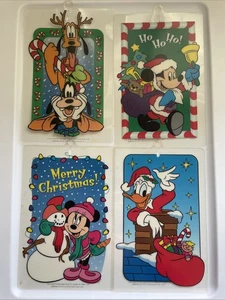 Vintage Disney Christmas Plastic Window Clings Goofy Mickey Donald Minnie Set 4 - Picture 1 of 5
