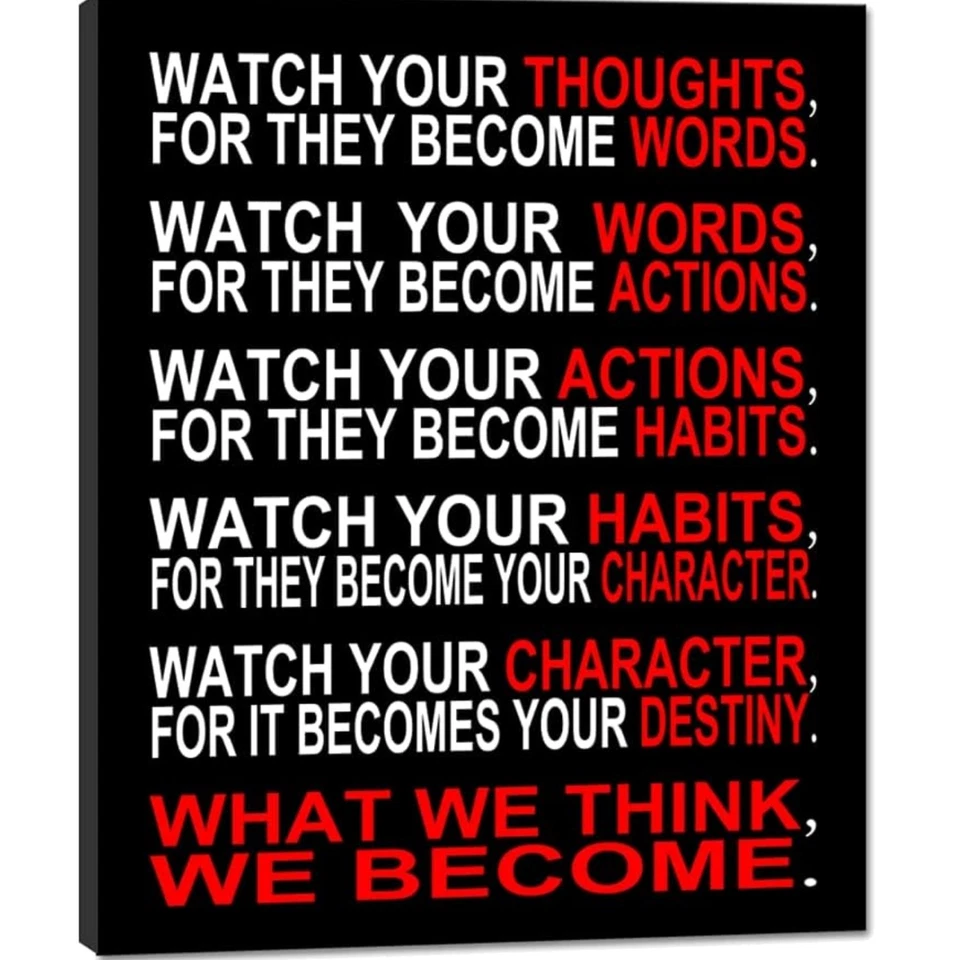 Pyradecor Watch Your Thoughts Motivational Classroom Poster Modern Canvas Wall
