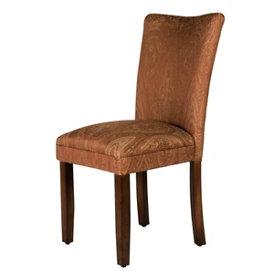 Parsons Dining Chair Red Gold Damask Fabric Brown Wood Leg Accent Chair Homepop - Picture 1 of 9