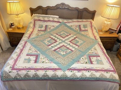 Vtg Britannica Home Collectibles Hand Sewen Cotton Patch Quilt FULL 81X81" *READ - Image 1 of 4