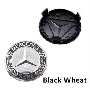 Set of 4 Black Wreath Wheel Center Caps 56MM For Mercedes - Picture 1 of 4