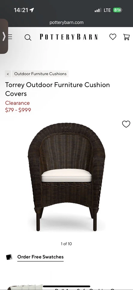 Cojín de silla de comedor Pottery Barn PB Torrey con brazo enrollable funda parasol natural Foto 1 de 2