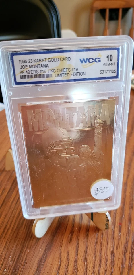 1995 Upper Deck 23K Gold Joe Montana NFL 49ers Chiefs Limited Ed Card Gem-Mt 10 - Image 1 of 2