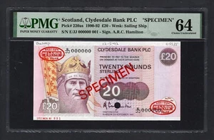 Escocia 20 Libras P220as 1992 ''Especimen N.1" Sin Circular Grado 64 - Imagen 1 de 2