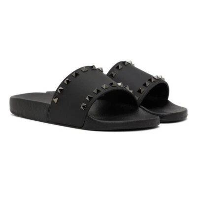 VALENTINO GARAVANI Black Rockstud Pool Slides / Sandals Size: 44 / 11 US NIB - Image 1 of 4