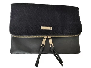 “RIVER ISLAND” BEAUTIFUL LARGE BLACK VELVET & FAUX LEATHER CLUTCH BAG!!! - Picture 1 of 9