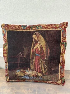 Vintage Mohawk Home USA Tapestry Christmas Throw Pillow Mary and Baby Jesus - Picture 1 of 5