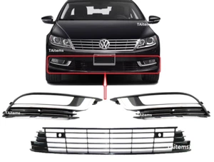 SET LEFT+CENTER+RIGHT FRONT LOWER BUMPER GRILLES 3PCS FOR VW CC 2012-2017 - Picture 1 of 14