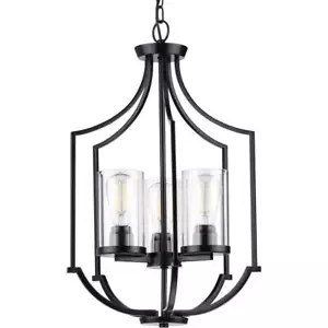 Progress Lighting Lassiter Collection Three-Light Matte Black Foyer, - Picture 1 of 8